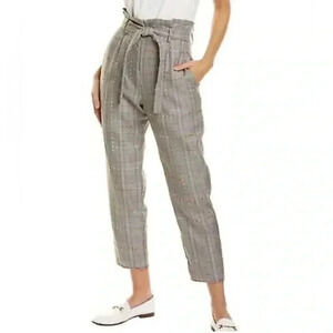 Amanda Uprichard Tessi Pants Brown Multi Plaid Tweed Paper Bag Tie Belt Waist XS